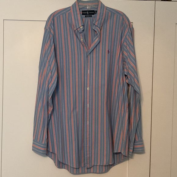 Mens Ralph Lauren Long Sleeve Orange and Blue Striped Button Down Shirt Size Lg - Picture 1 of 5